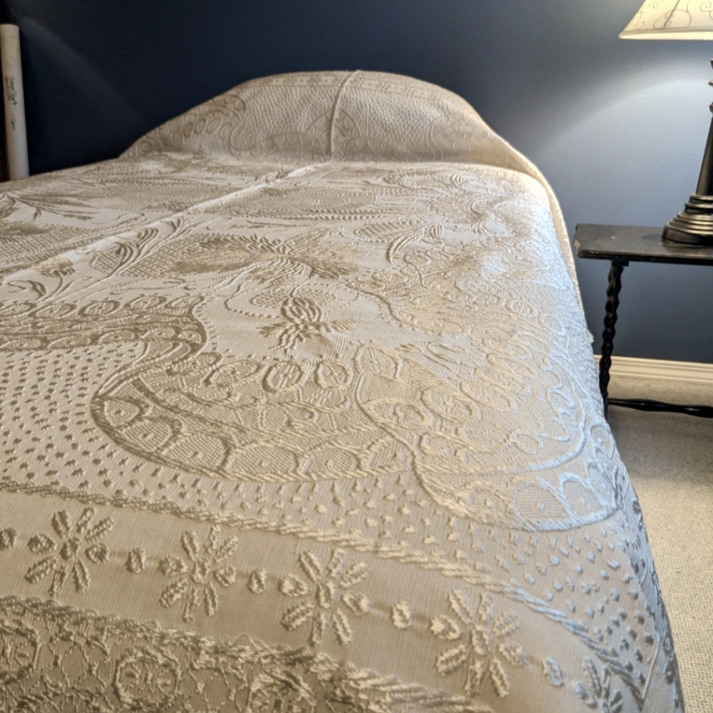 Vintage Embroidered Coverlet with Fringe